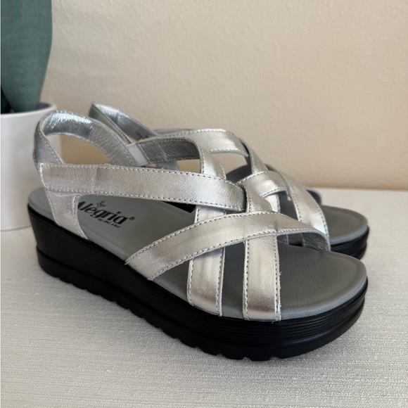 Alegria Shoes - New Alegria Metallic Silver Leather Platform Orthotic Sandals